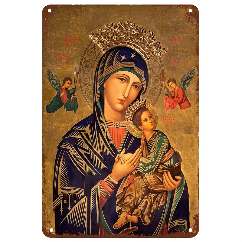 Home Decor Gold - 2D Vintage Metallschild, Jungfrau Maria mit