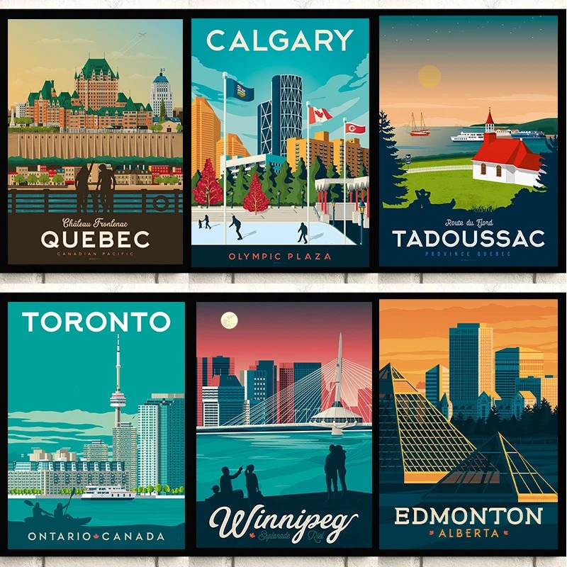 Home Decor Canada - Kanada Stadt-Reiseplakat Quebec Montreal Tadoussac Toronto