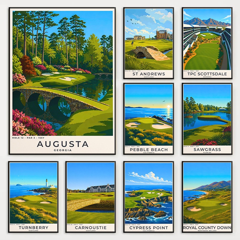 Home Decor Locations - Modernes Golf-Landschaftsposter: Sawgrass Augusta Masters Clubhaus