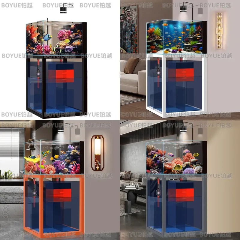 Home Decor Habitat - Ultraklares Glas-Salzwasser-Aquarium mit Bodenfilter Kleines bis