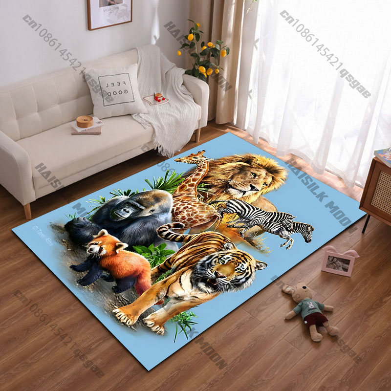 Home Decor Habitat - Teppich mit Wildtieren im natürlichen Lebensraum,