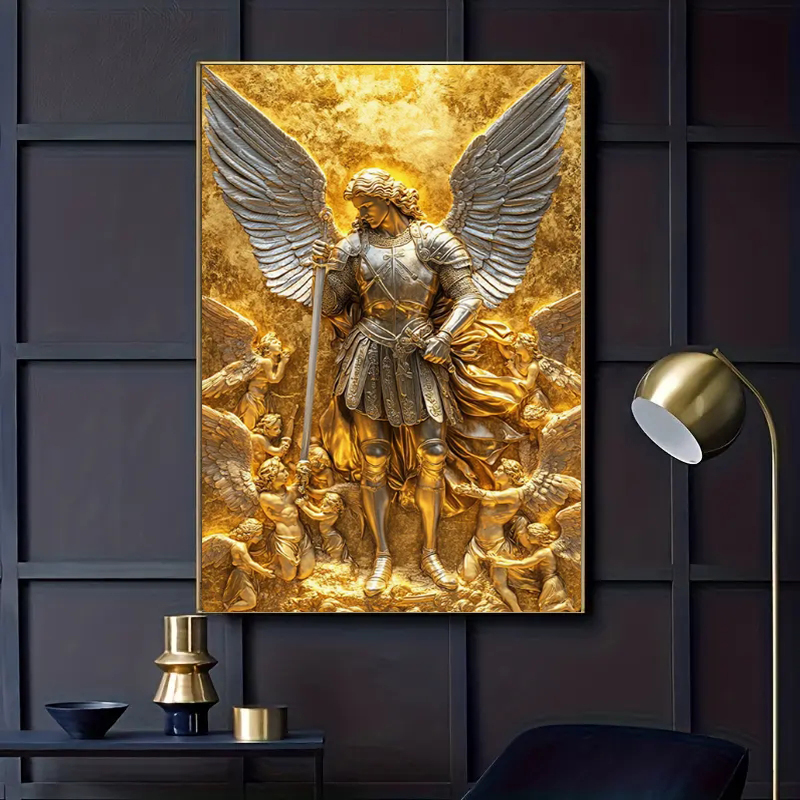 Home Decor Gold - Erzengel Michael Goldene Engel-Statue Wandkunst Leinwand-Poster