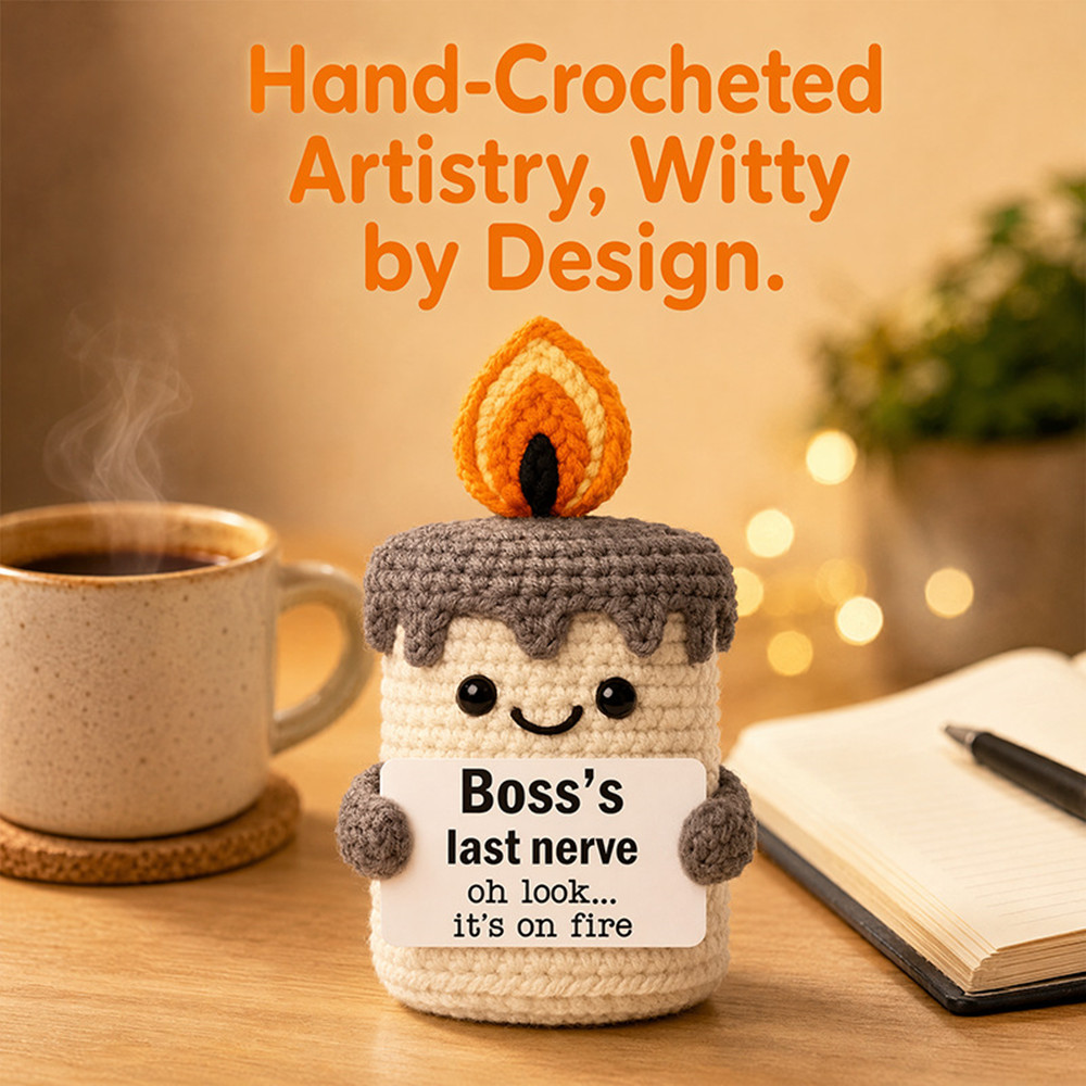 Yarn Home Decor - Handgehäkelte Plüschpuppe in Beige mit Grußkarte,