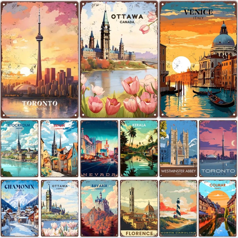 Home Decor Canada - Retro-Metallschild „Reise um die Welt“ VENICE