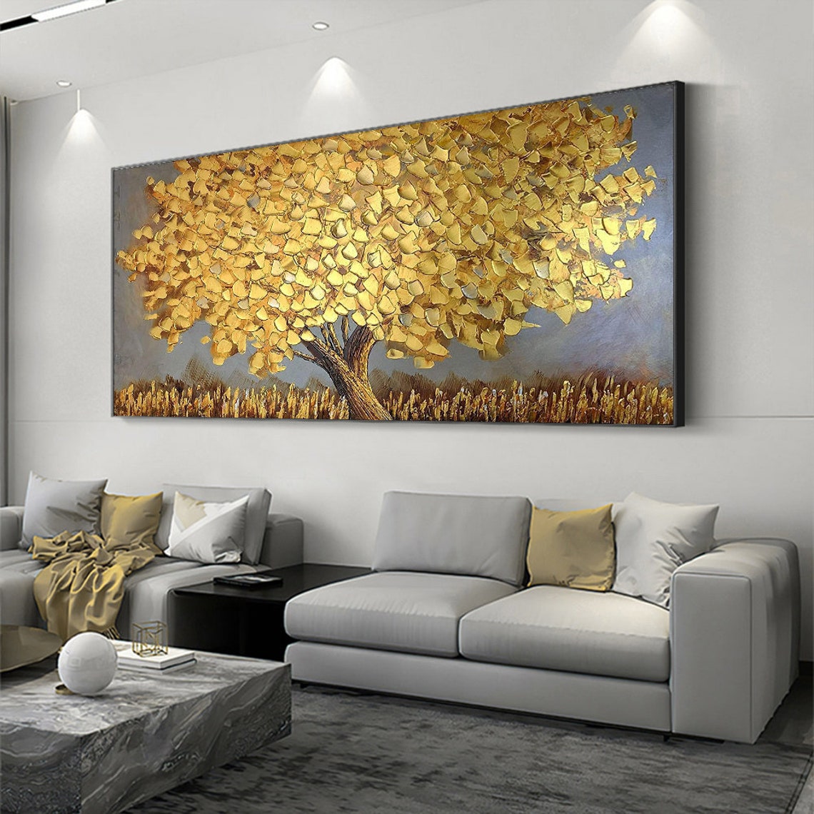 Blühender Goldbaum auf Leinwan – Home Decor Gold Bewertung und Preis